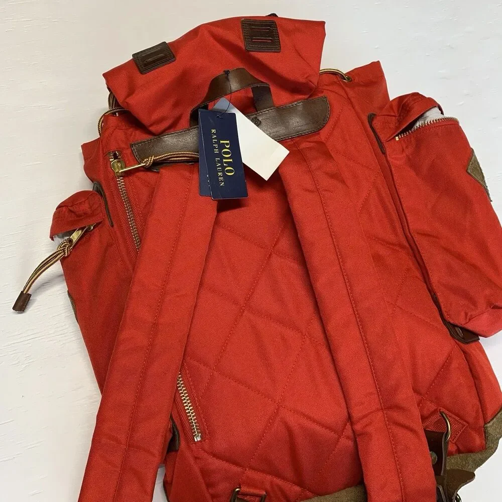 Polo Ralph Lauren Suede Trim Trail Red Backpack Nwt
